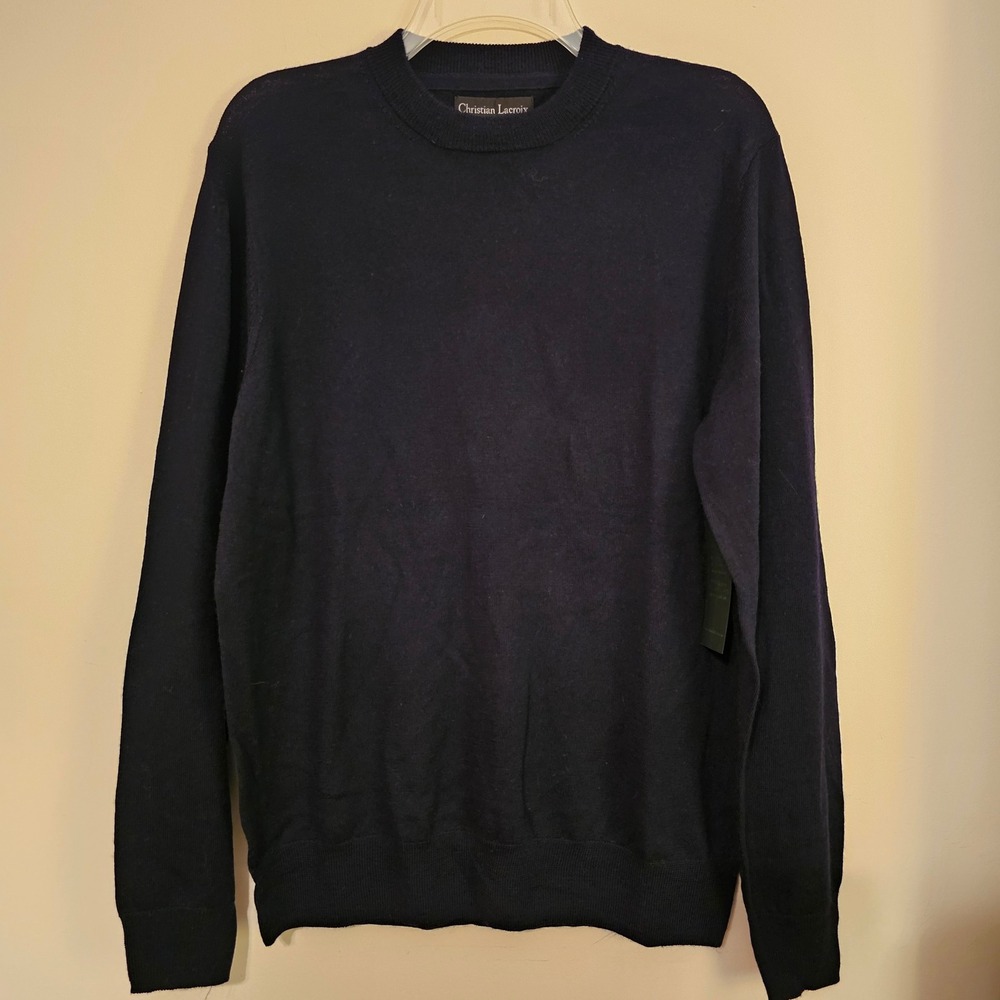 Christian Lacroix Mens Navy 100% Extrafine Merino Wool Sweater NWT Size M